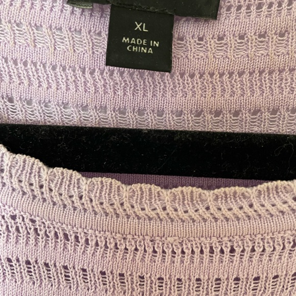 💜 Ann Taylor |  Lavender | Pointelle Knit Top with Ruffled Peplum Hem - Picture 3 of 3